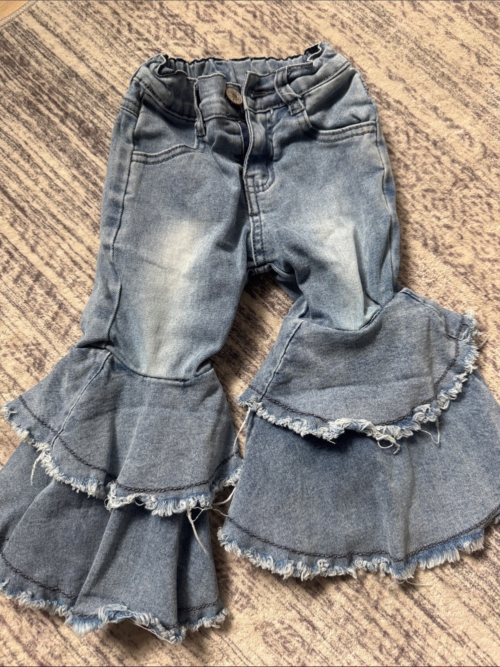 Kids Blue Denim Ruffle Bell-Bottom Pants